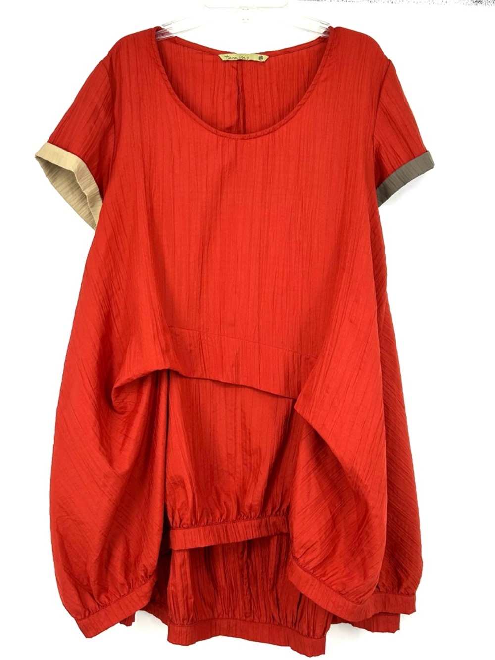 Tara Vao Tunic Top Lagenlook Red Short Sleeve